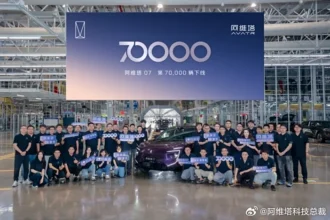 Avatr07 на фоне завода Digital Factory в день выпуска 70-тысячного экземпляра
