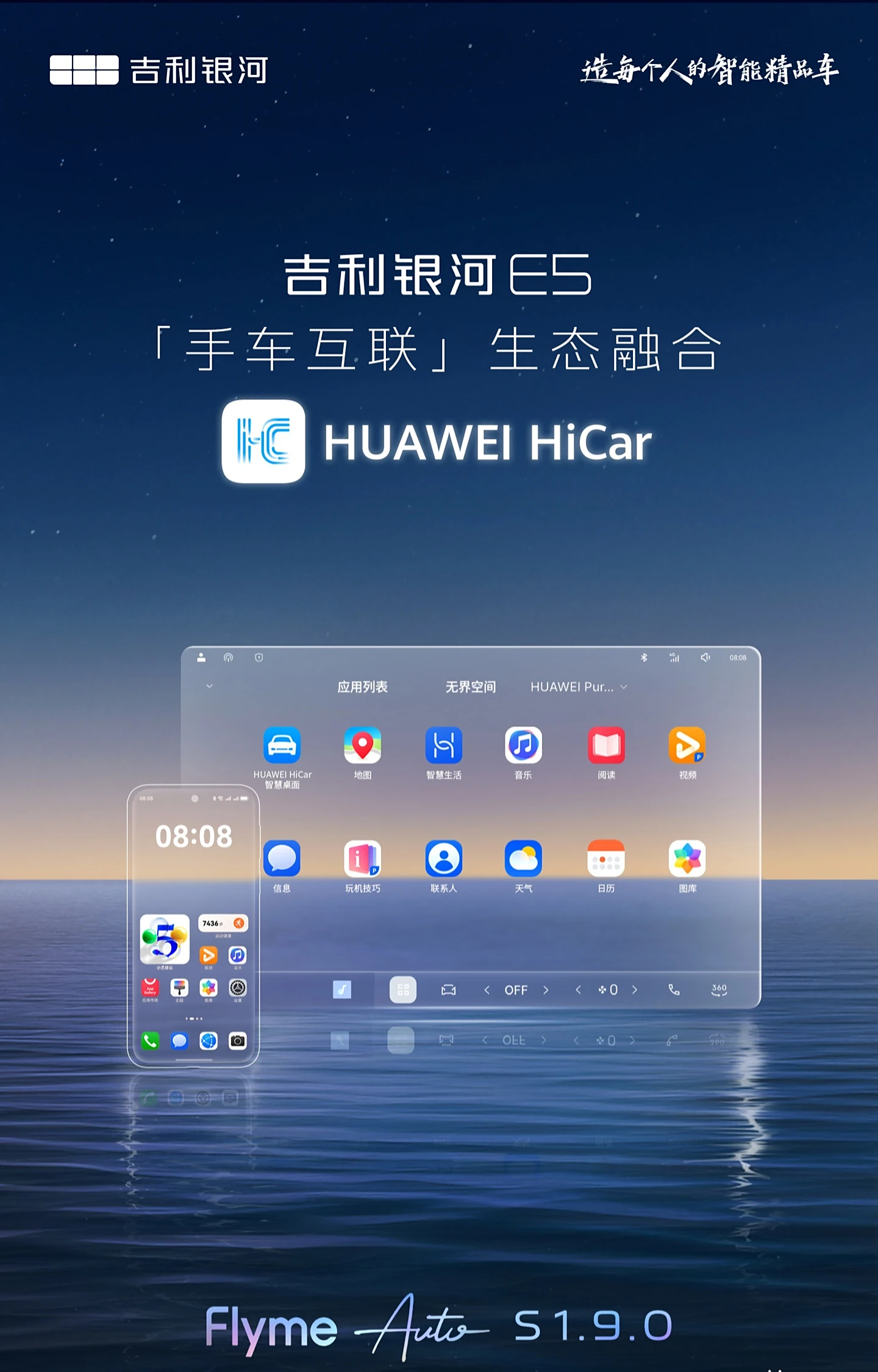 Geely Galaxy E5 с поддержкой Huawei HiCar и обновлённой системой Flyme Auto.