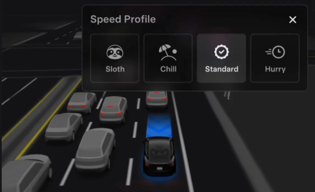 Tesla Model Y с активированной системой Full Self-Driving на центральном экране