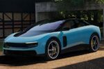 Электрический гиперкар Ferrari Luce серебристого цвета на презентации в Риме.