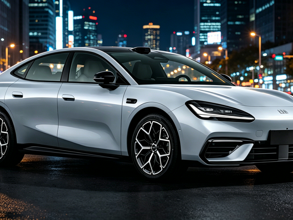Передняя часть премиального электрического фастбека Geely Galaxy TT белого цвета с закрытой решеткой радиатора.