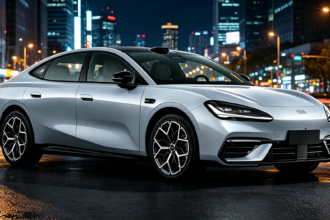 Передняя часть премиального электрического фастбека Geely Galaxy TT белого цвета с закрытой решеткой радиатора.