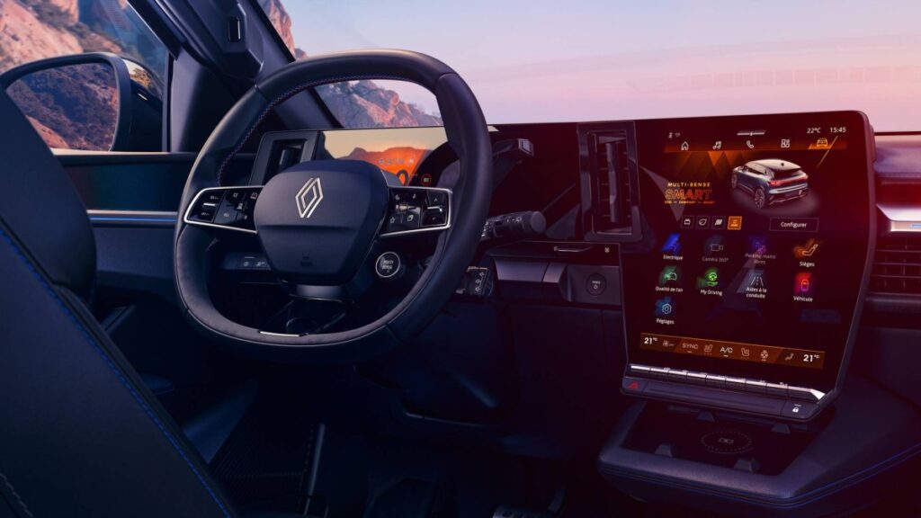 Обновленный электрический хэтчбек Renault Megane E-Tech синего цвета Satin Blue Slate